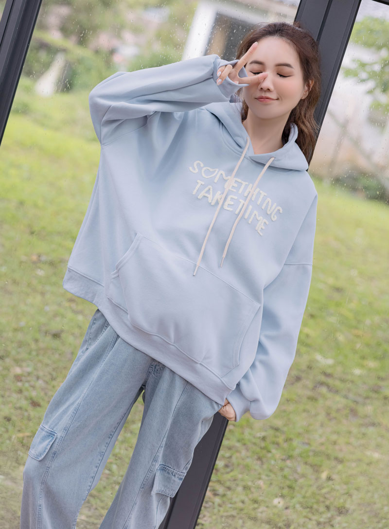 孕婦裝。連帽QQ毛立體英字棉T(暖)