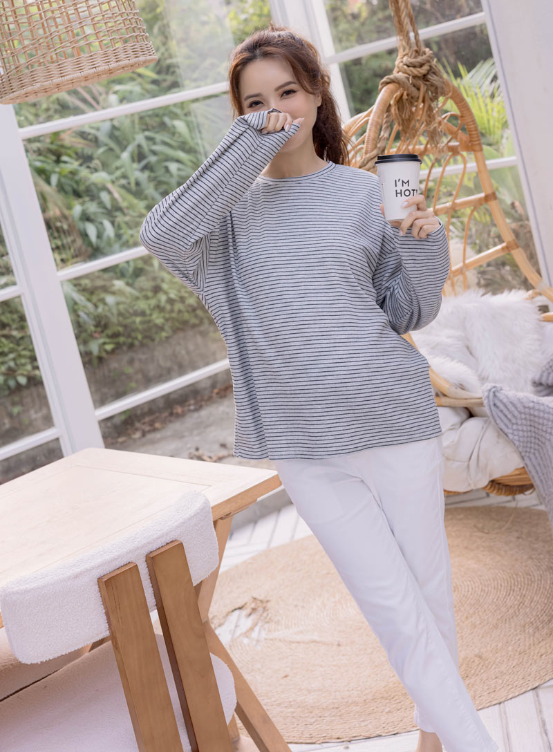 孕婦裝。慕斯羊絨條紋棉T(暖)