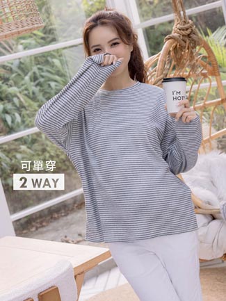 孕婦裝。慕斯羊絨條紋棉T(暖)