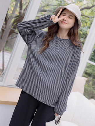 孕婦裝。慕斯羊絨條紋棉T(暖)