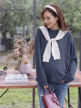 孕婦裝。慕斯羊絨條紋棉T(暖)