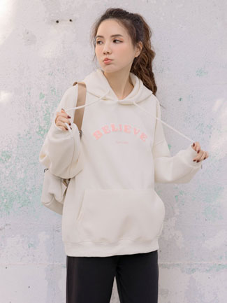 孕婦裝。連帽QQ英字BELIEVE棉T