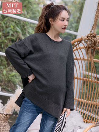 台灣製。斜下襬衩內磨毛長版T(厚暖)