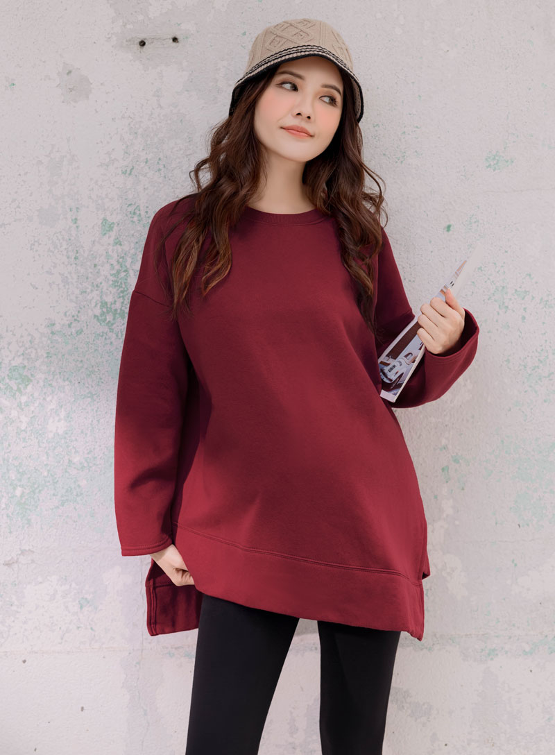 台灣製。斜下襬衩內磨毛長版T(厚暖)