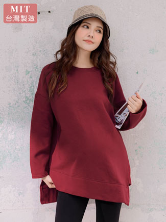 台灣製。斜下襬衩內磨毛長版T(厚暖)