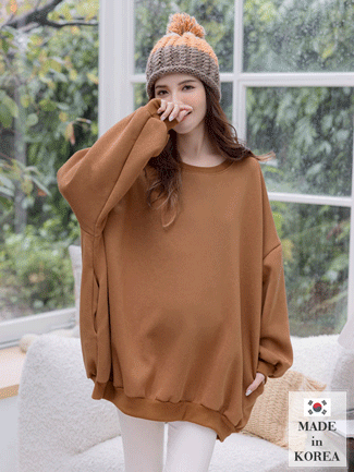 韓國空運。素面側袋鋪棉長版棉T(厚暖)