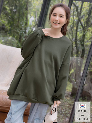 韓國空運。素面側袋鋪棉長版棉T(厚暖)