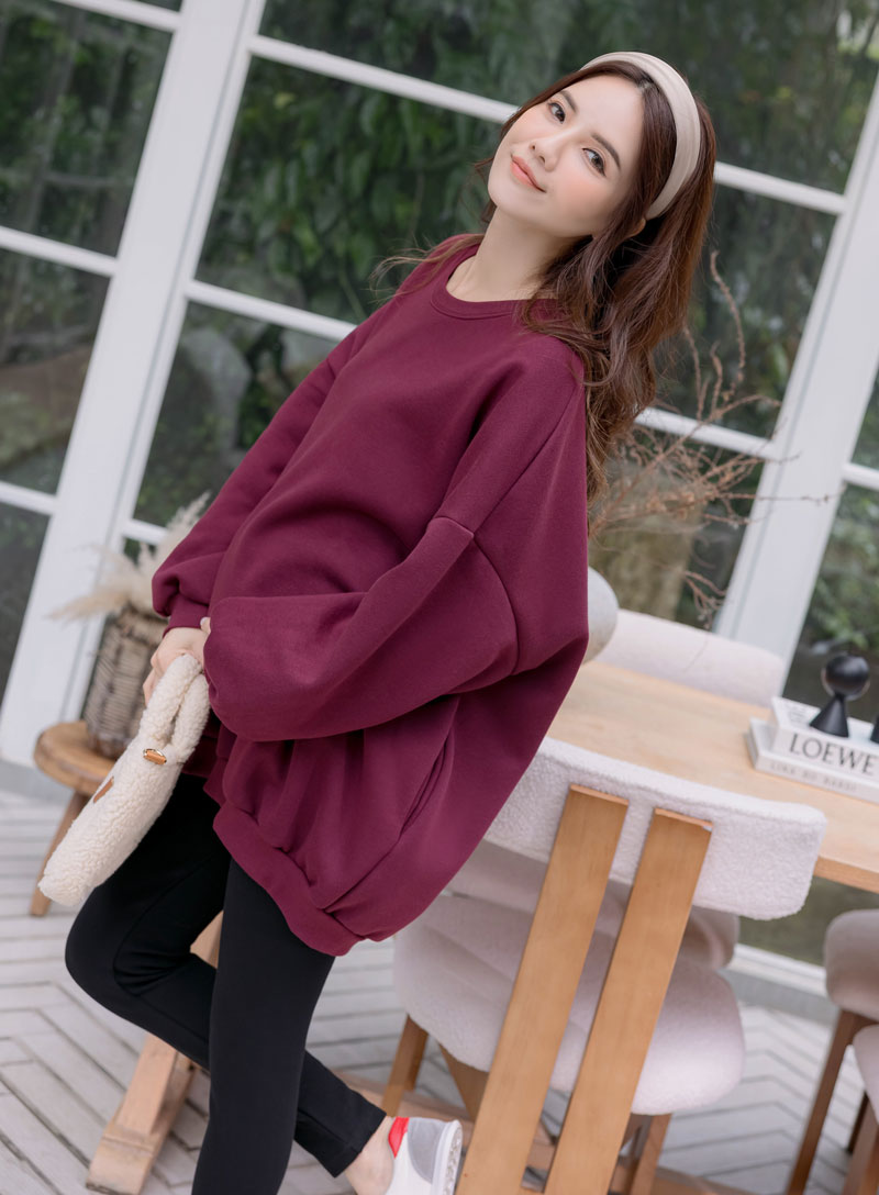 韓國空運。素面側袋鋪棉長版棉T(厚暖)