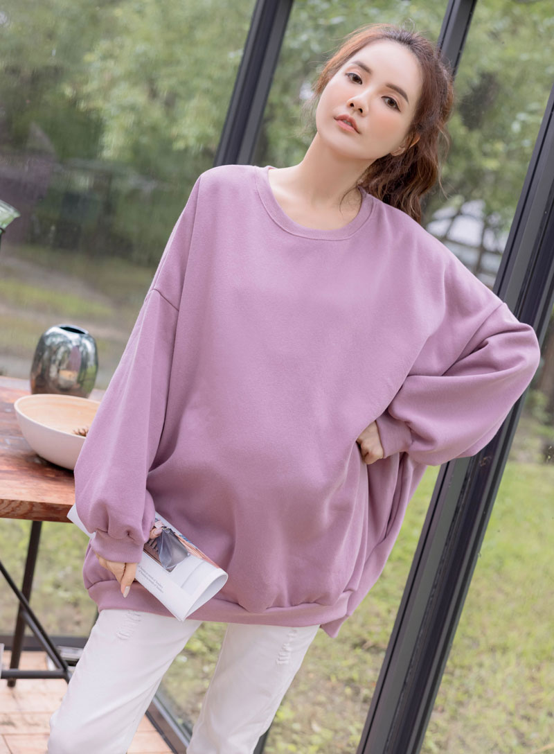 韓國空運。素面側袋鋪棉長版棉T(厚暖)