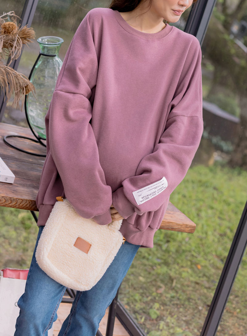 韓國空運。手袖布標內磨毛大學T(厚暖)