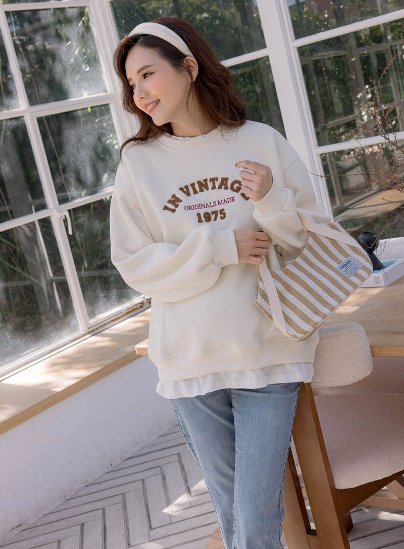 孕婦裝。假二件拼接1975寶寶絨棉T(厚暖)