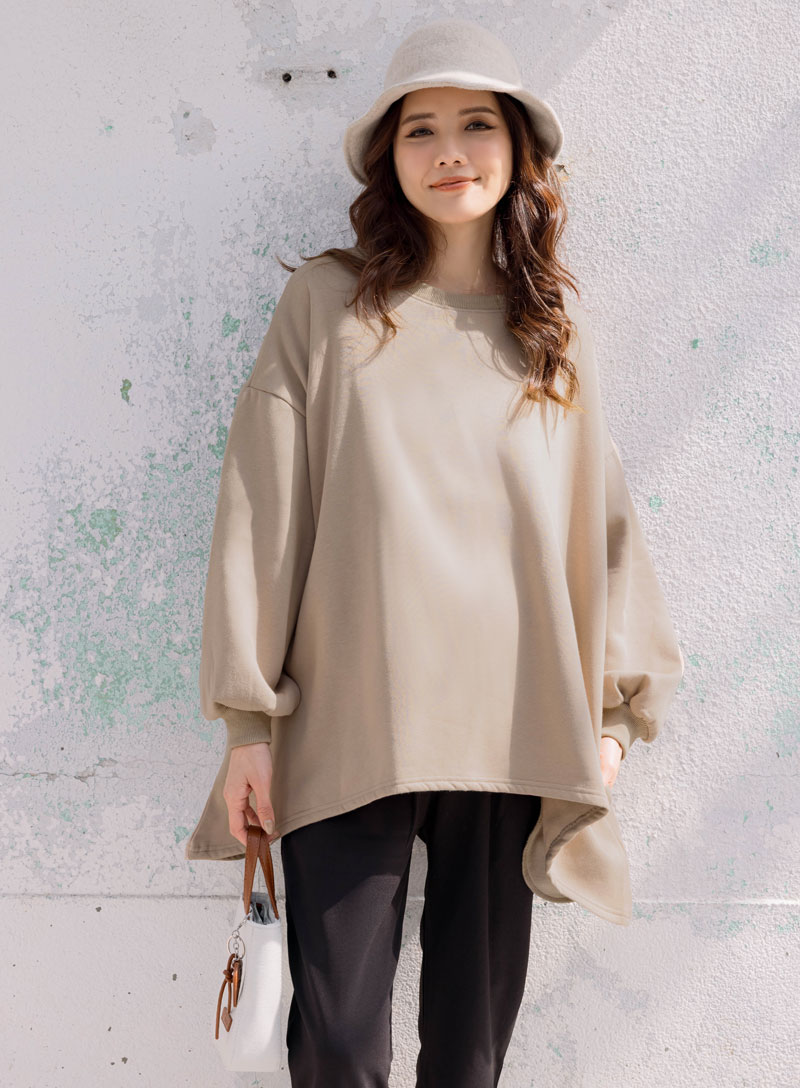 孕婦裝。收邊U襬內磨毛厚棉T(暖)