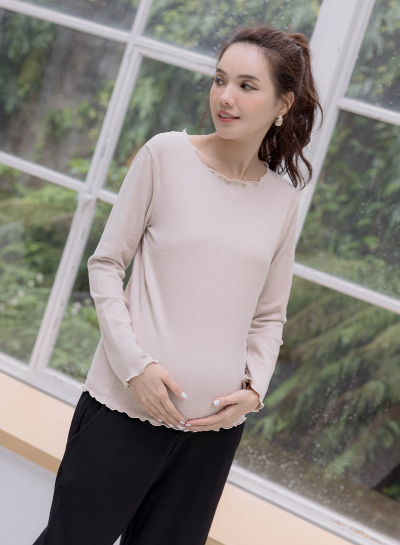 直播推薦。粉彩木耳捲邊磨毛內搭棉T(厚)