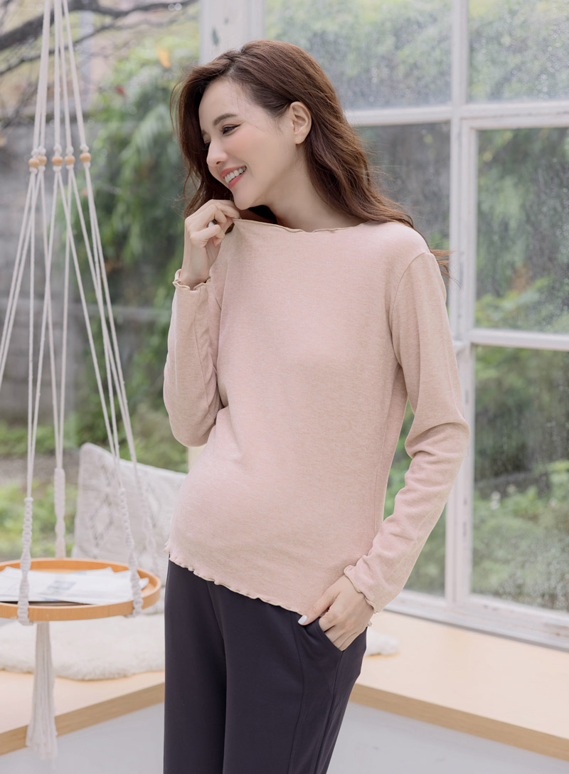 直播推薦。粉彩木耳捲邊磨毛內搭棉T(厚)