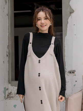 孕婦裝。微立領素面木耳捲內搭衣