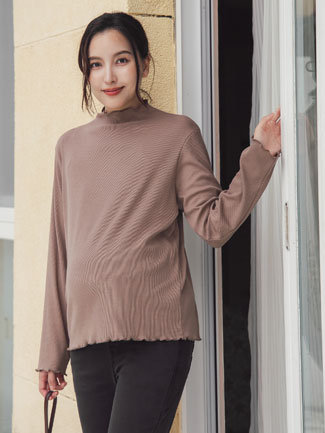 孕婦裝。微立領素面木耳捲內搭衣