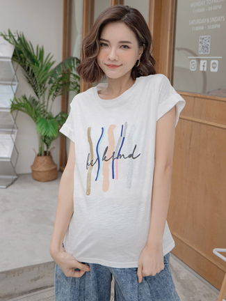 哺乳衣。噴砂彩條側掀竹節棉哺乳上衣