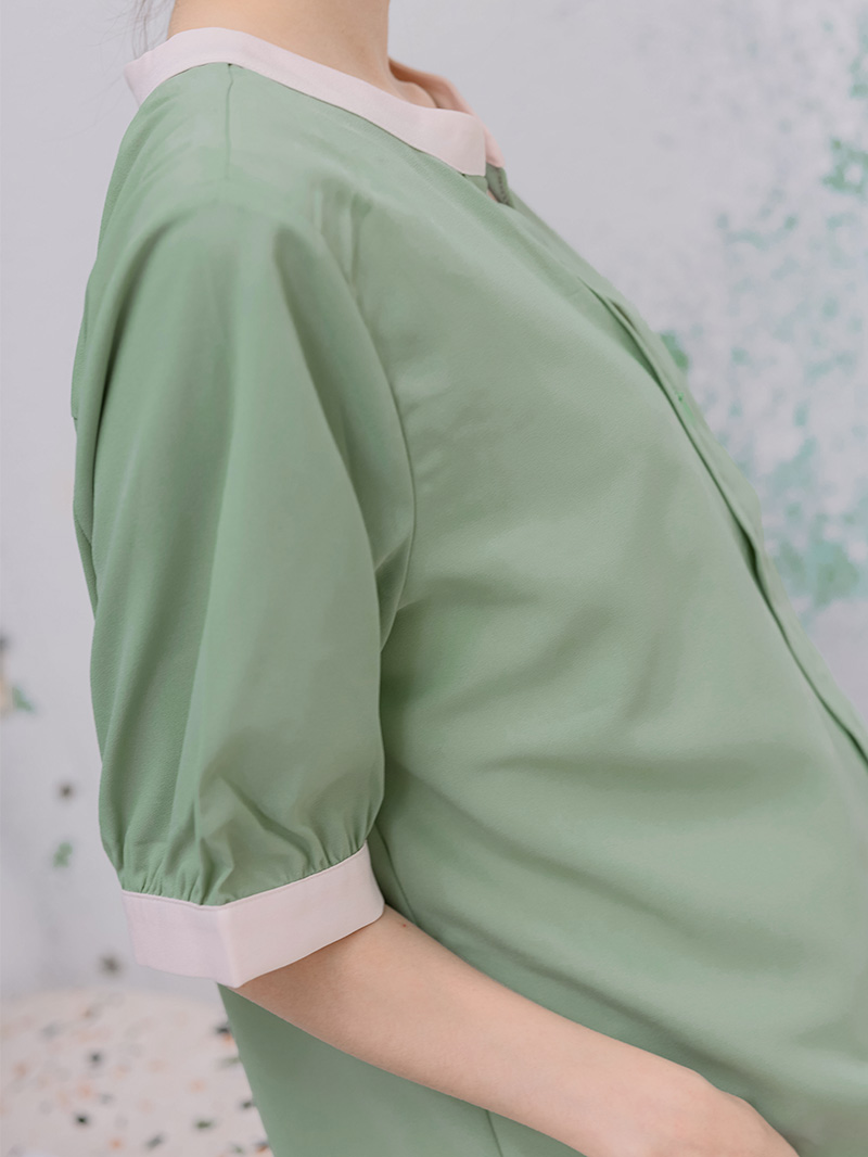 哺乳口。前短後長拉鏈式雪紡哺乳衣
