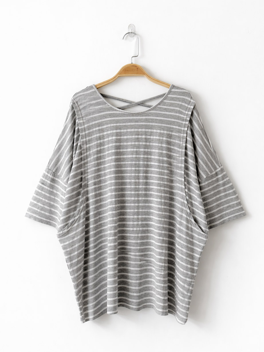 哺乳衣。涼感棉後交叉條紋側掀哺乳衣(薄)