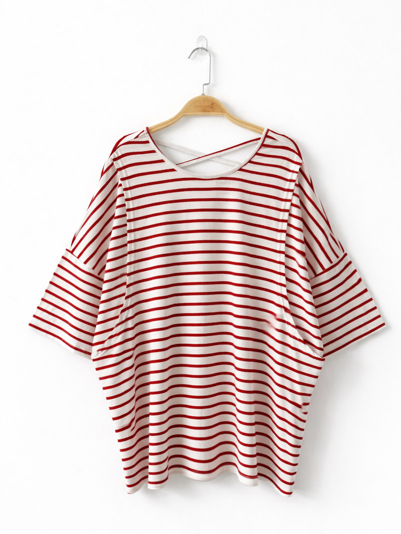 哺乳衣。涼感棉後交叉條紋側掀哺乳衣(薄)