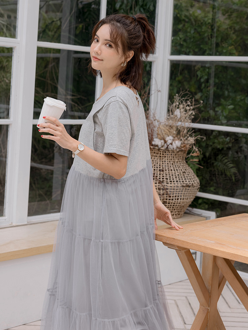 哺乳裝。後交叉下紗裙側掀哺乳洋