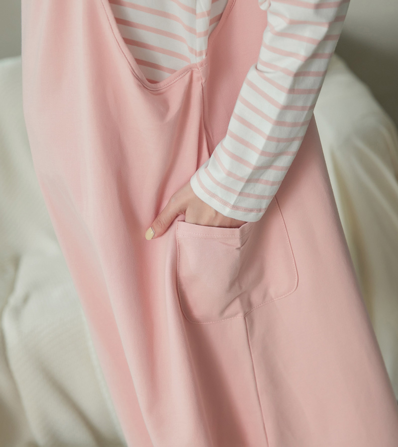 哺乳裝。假二件內條吊帶雙袋哺乳洋