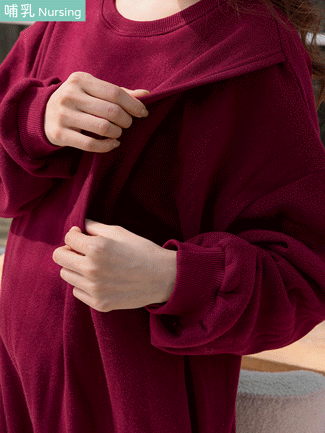 哺乳裝。側掀內磨毛側袋哺乳長洋(暖厚)