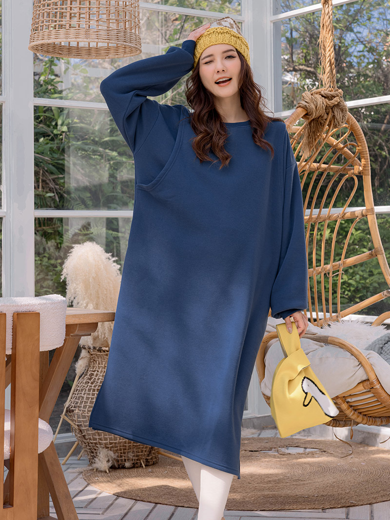 哺乳裝。側掀內磨毛側袋哺乳長洋(暖厚)