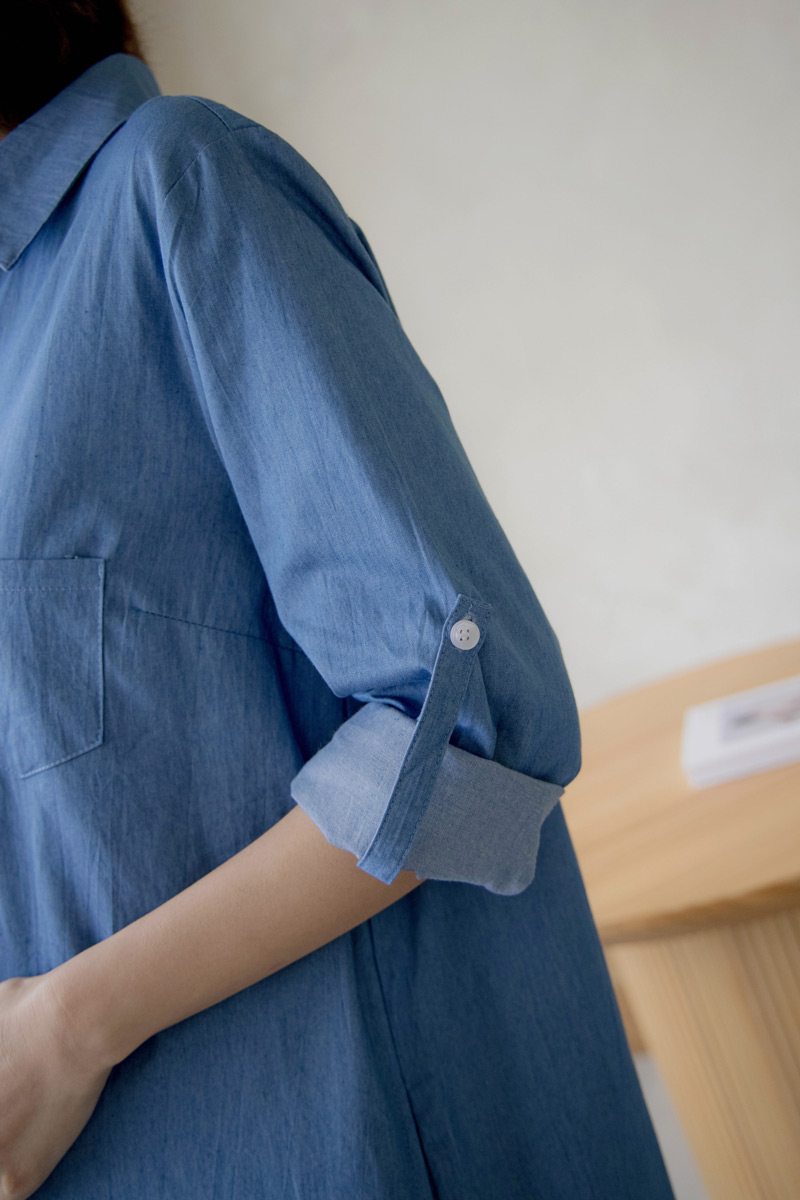 哺乳裝。水洗牛仔襯衫式哺乳短洋