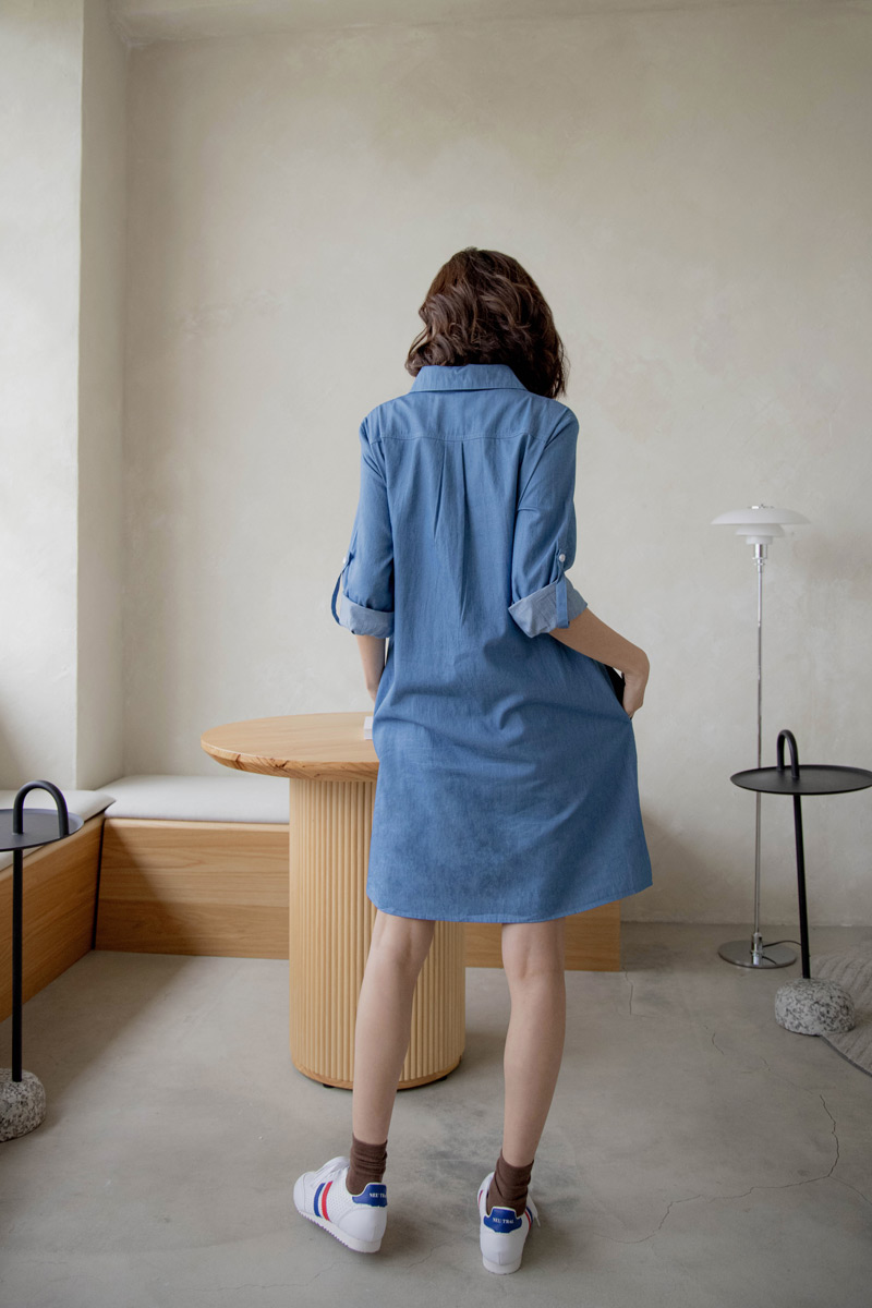 哺乳裝。水洗牛仔襯衫式哺乳短洋