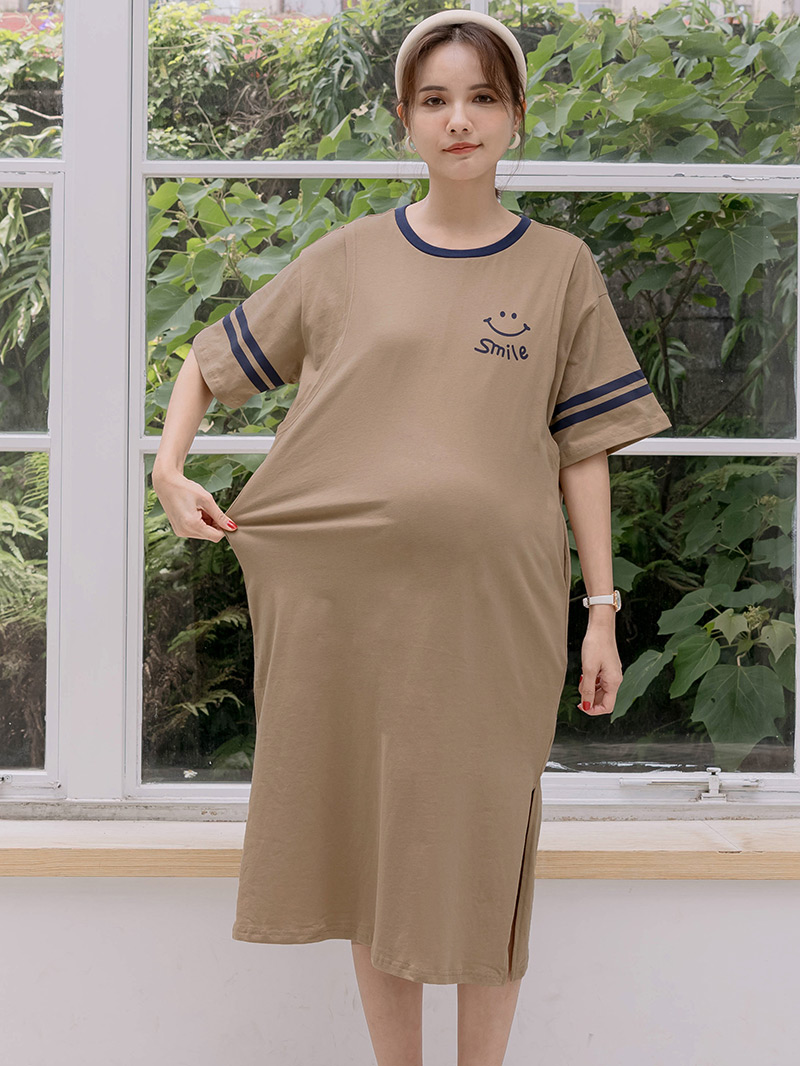哺乳裝。 smile雙線袖側掀哺乳棉洋