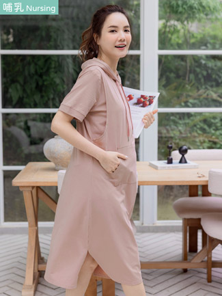 哺乳裝。連帽鼠袋側掀哺乳洋