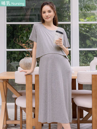 哺乳裝。莫代爾棉上掀哺乳長洋(薄彈)
