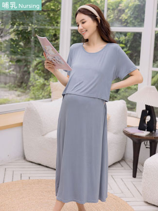 哺乳裝。莫代爾棉上掀哺乳長洋(薄彈)