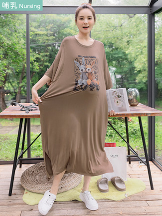 哺乳裝。編織兔兔莫代爾棉側掀哺乳洋