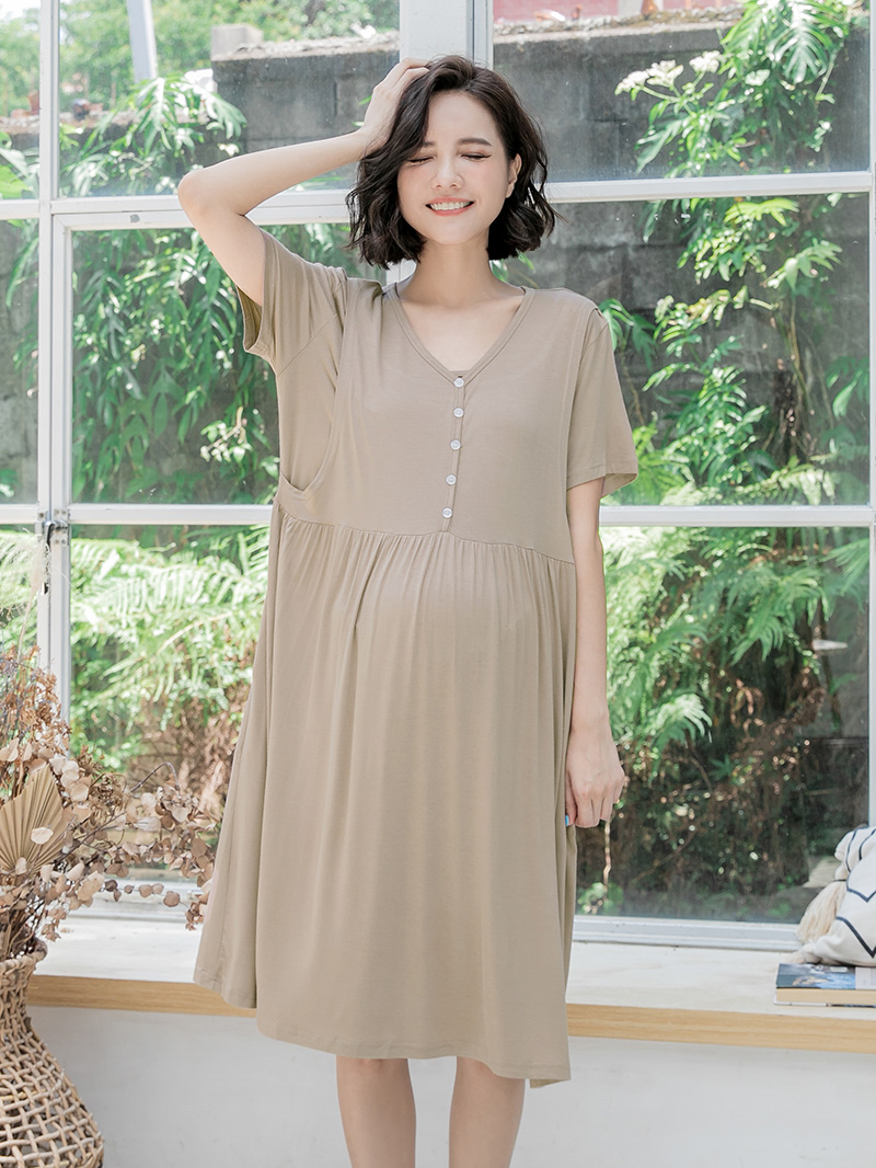 月子服。娃娃衣排釦側掀短袖哺乳洋(薄)