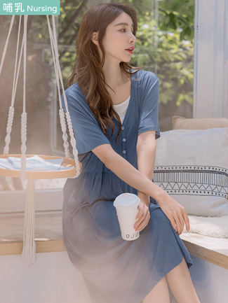 月子服。前開釦娃娃衣短袖哺乳洋(薄)