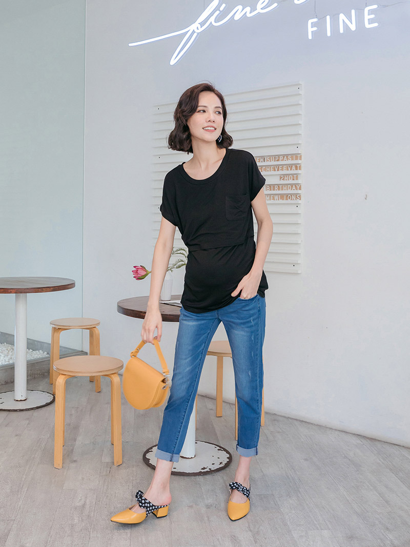 哺乳衣。涼感棉一口袋後洞哺乳棉T(薄)