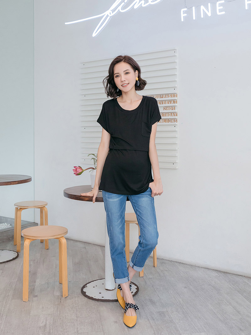哺乳衣。涼感棉一口袋後洞哺乳棉T(薄)