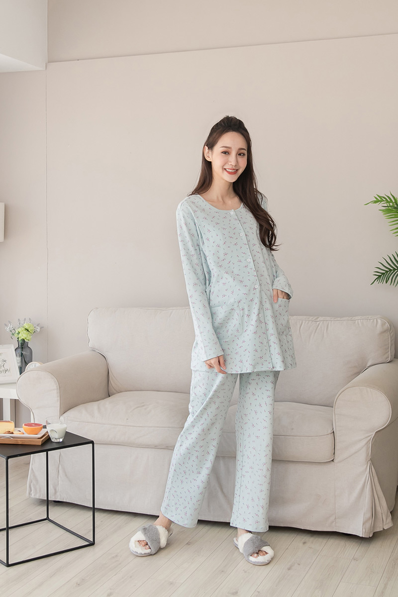 宇之棠月子服_玫瑰印花ㄦ型哺乳衣+寬口長褲(薄)