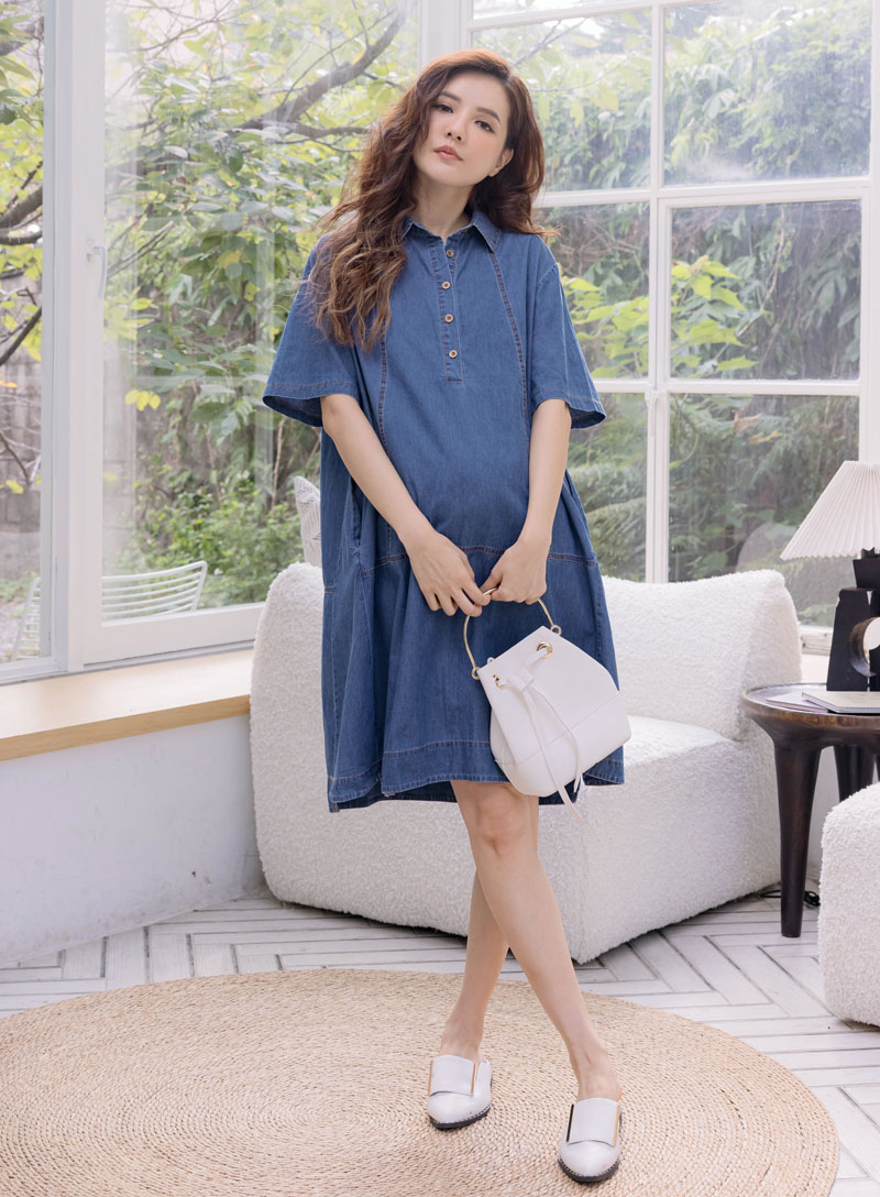 棠棠媽咪孕婦裝,孕婦洋裝,春夏,軟料牛仔