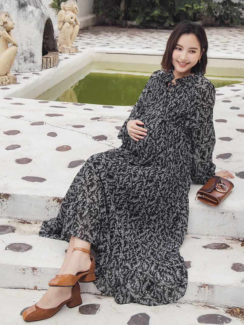 棠棠媽咪孕婦裝,印花,洋裝,壓褶,孕婦穿搭,孕婦裝哪裡買