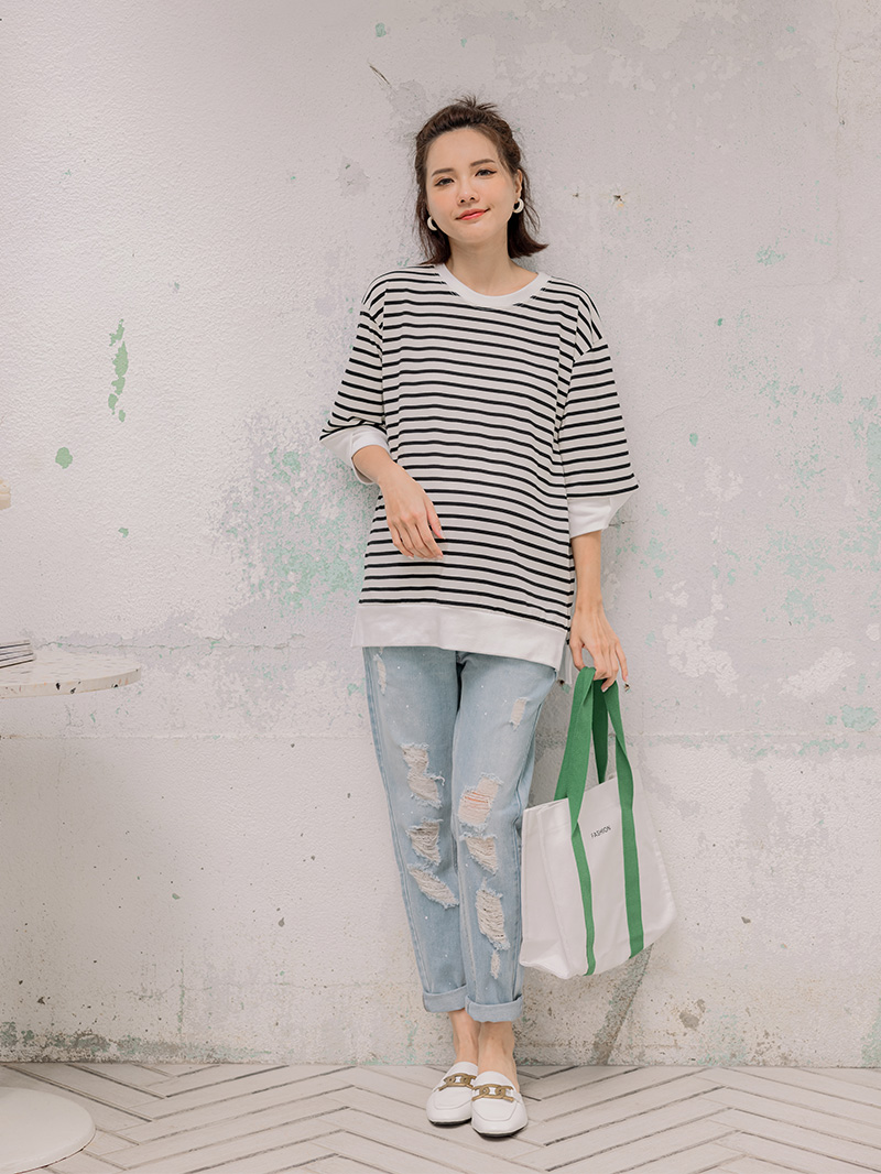 棠棠媽咪孕婦裝,條紋,百搭款,棉