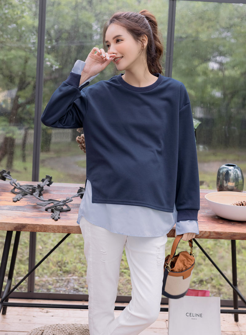 棠棠媽咪孕婦裝,孕婦上衣,假二件,秋冬,孕婦首選