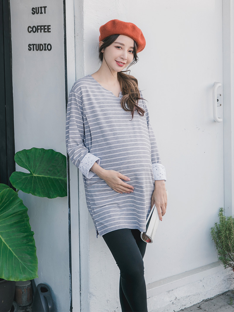 棠棠媽咪孕婦裝,條紋,韓國空運,蕾絲,長版衣,哺乳