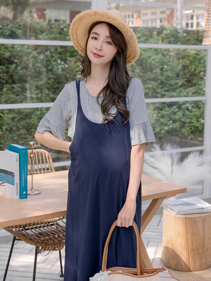棠棠媽咪孕婦裝,韓國空運,2件套款,哺乳上衣,吊帶洋裝